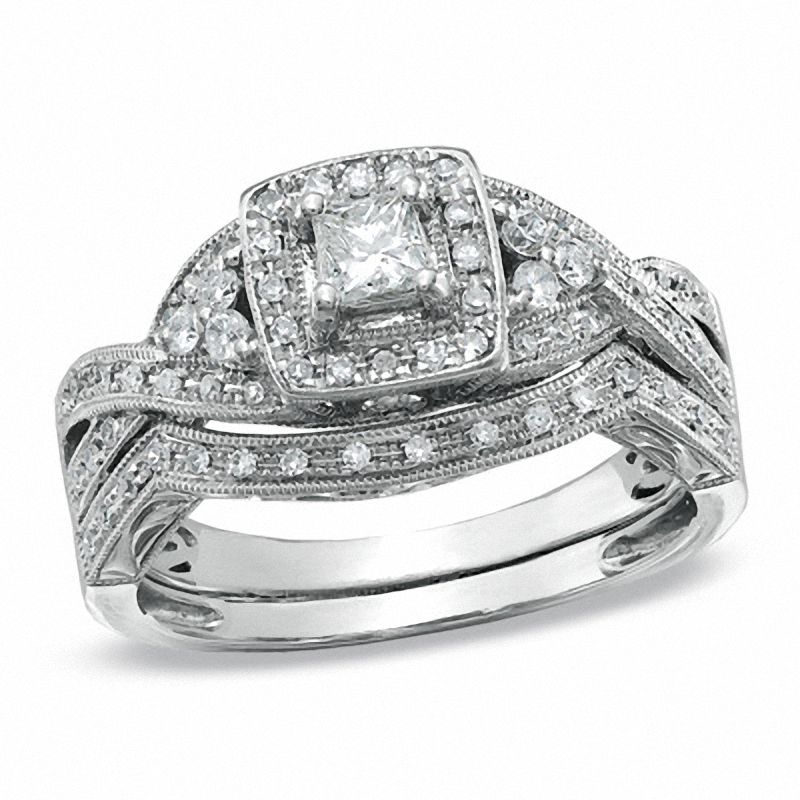 0.50 CT. T.W. Princess-Cut Diamond Frame Twist Bridal Set in 14K White Gold|Peoples Jewellers