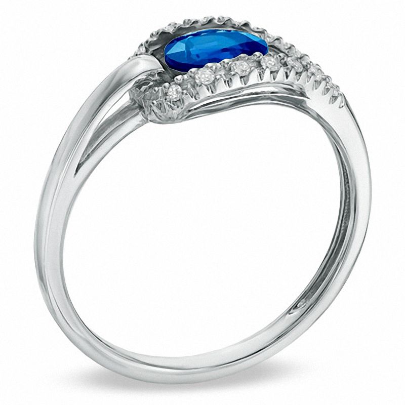 Oval Blue Sapphire and Diamond Accent Ring in 14K White Gold|Peoples Jewellers