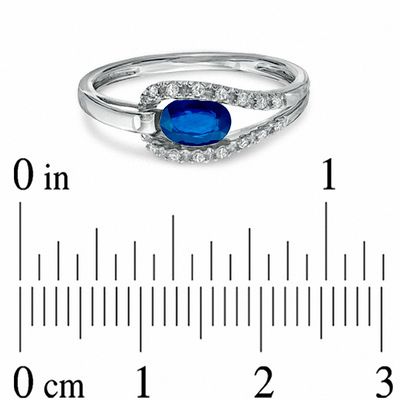 Oval Blue Sapphire and Diamond Accent Ring in 14K White Gold