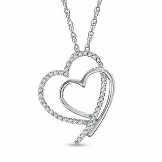 0.115 CT. T.W. Diamond Double Heart Pendant in Sterling Silver