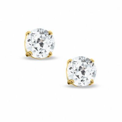 6.0mm Lab-Created White Sapphire Stud Earrings in Sterling Silver with 14K Gold Plate