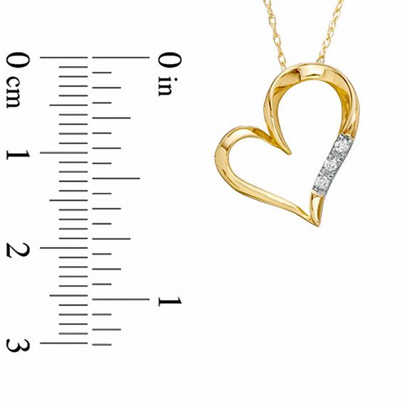 Diamond Accent Three Stone Heart Pendant in 10K Gold