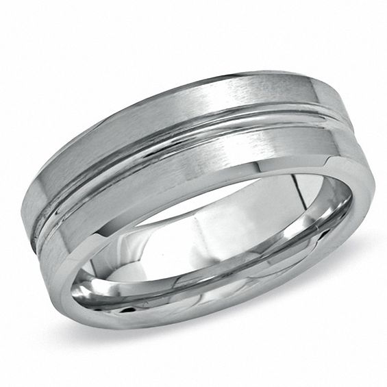 Men's 8.0mm Centre Groove Wedding Band in Cobalt - Size 10