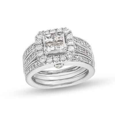 1.50 CT. T.W. Quad Princess-Cut Diamond Framed Bridal Set in 14K White Gold