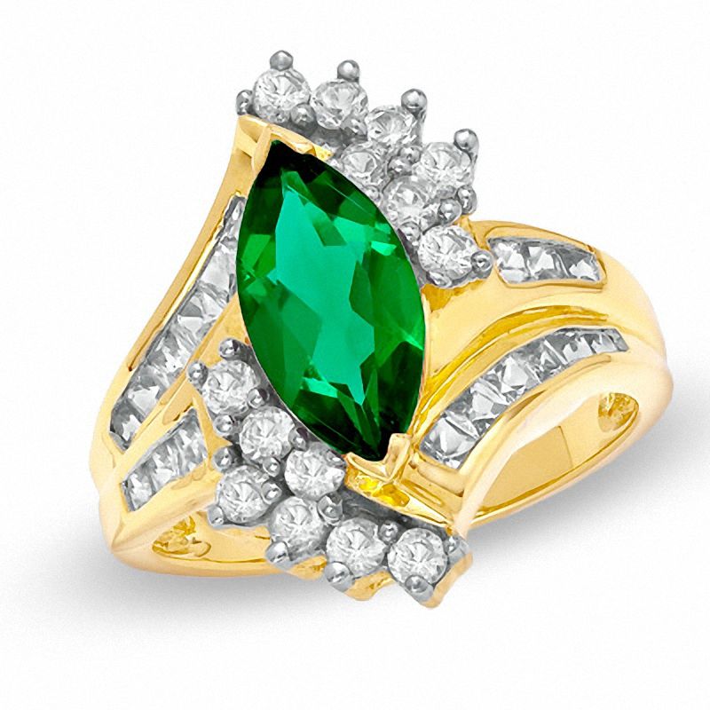 Marquise Lab-Created Emerald and White Sapphire Ring in 10K Gold