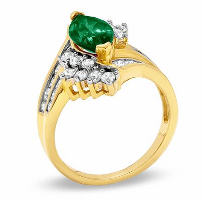 Marquise Lab-Created Emerald and White Sapphire Ring in 10K Gold