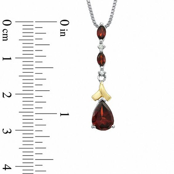 Pear-Shaped Garnet and Diamond Accent Pendant and Earrings Set in Sterling Silver and 14K Gold