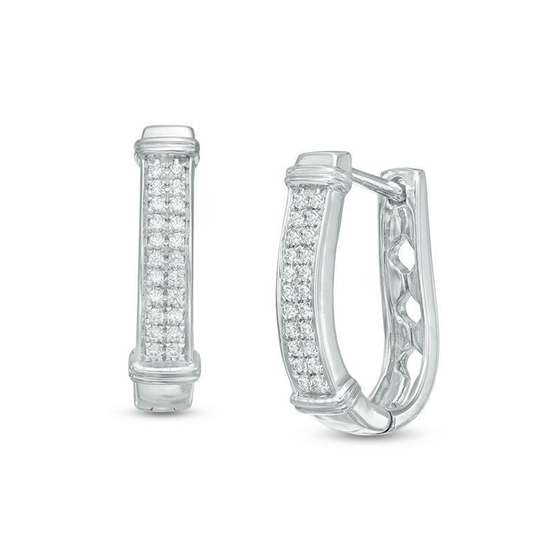 0.15 CT. T.W. Diamond Double Row J Hoop Earrings in Sterling Silver|Peoples Jewellers