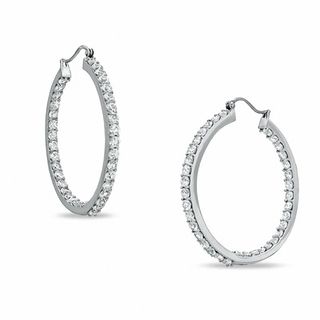 Lab-Created White Sapphire Hoop Earrings in Sterling Silver