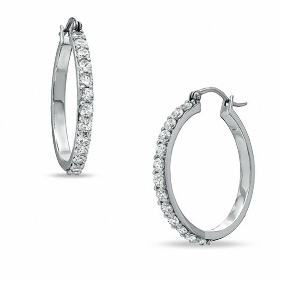 Lab-Created White Sapphire Small Hoop Earrings in Sterling Silver