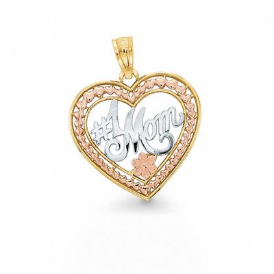 10K Tri-Tone Gold #1 Mom Heart Charm