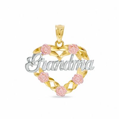 10K Tri-Tone Gold Grandma in Rose Heart Charm