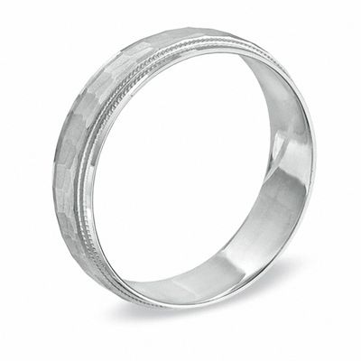 Men's 6.0mm Matte Hammered Wedding Band in 10K White Gold