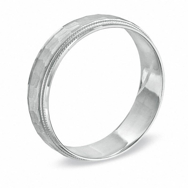 Men's 6.0mm Matte Hammered Wedding Band in 10K White Gold|Peoples Jewellers