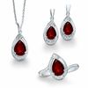 Pear-Shaped Garnet and Diamond Accent Three Piece Set in Sterling Silver