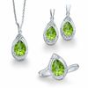 Thumbnail Image 0 of Pear-Shaped Peridot and Diamond Accent Three Piece Set in Sterling Silver - Size 7