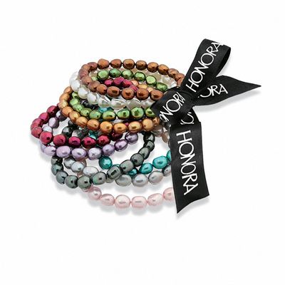 Honora 7.0-8.0mm Multi-Colour Baroque Freshwater Cultured Pearl Stretch Bracelets-Set of Ten