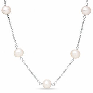 Honora 7.5-8.0mm Freshwater Cultured Pearl Illusion Necklace and Earrings Set in Sterling Silver