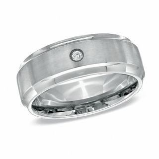 Men's Diamond Accent Solitaire Wedding Band in Stainless Steel - Size 10