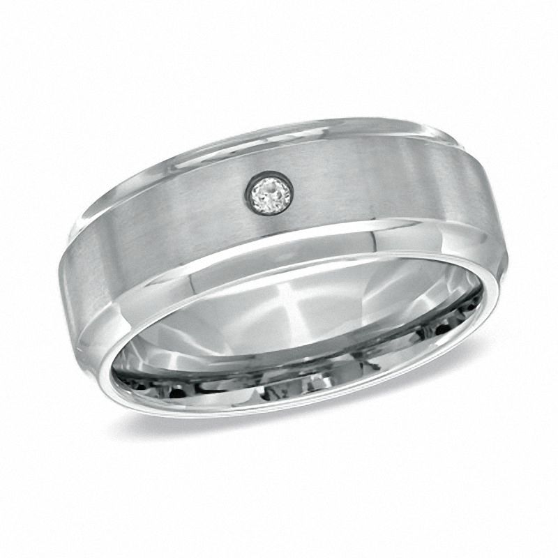 Men's Diamond Accent Solitaire Wedding Band in Stainless Steel - Size 10|Peoples Jewellers