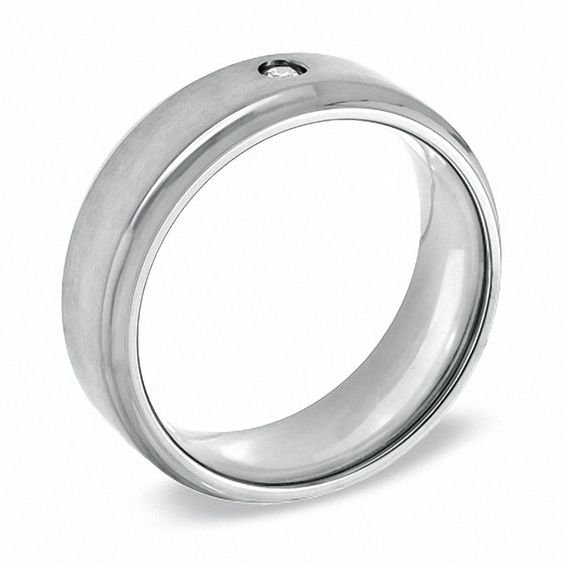 Men's Diamond Accent Solitaire Wedding Band in Stainless Steel - Size 10