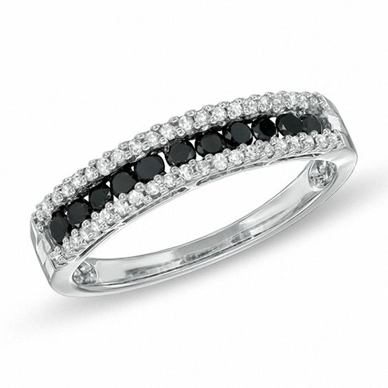 0.50 CT. T.W. Enhanced Black and White Diamond Zipper Ring in Sterling Silver