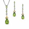 Pear-Shaped Peridot and Diamond Accent Pendant and Earrings Set in Sterling Silver and 14K Gold