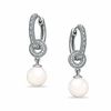 Thumbnail Image 0 of Honora 7.5-8.0m Freshwater Cultured Pearl and Diamond Accent Huggie Drop Earrings in Sterling Silver