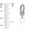 Honora 7.5-8.0m Freshwater Cultured Pearl and Diamond Accent Huggie Drop Earrings in Sterling Silver