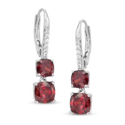 Cushion-Cut Garnet and Lab-Created White Sapphire Leverback Earrings in Sterling Silver