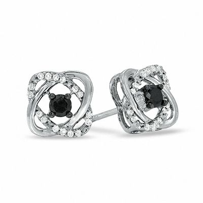 0.25 CT. T.W. Enhanced Black and White Diamond Orbit Stud Earrings in 10K White Gold