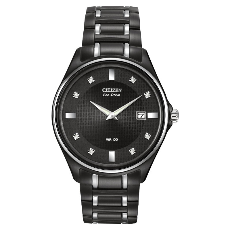 Men's Citizen Eco-Drive® Diamond Accent Two-Tone Watch with Black Dial (Model: AU1054-54G)|Peoples Jewellers