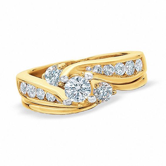 0.50 CT. T.W. Diamond Three Stone Swirl Bridal Set in 14K Gold