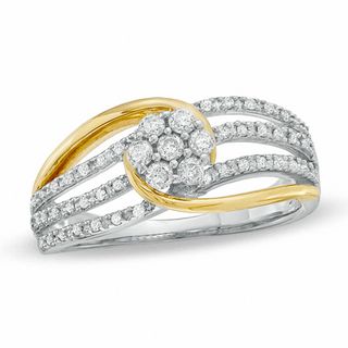 0.33 CT. T.W. Diamond Flower Swirl Ring in 10K Two-Tone Gold