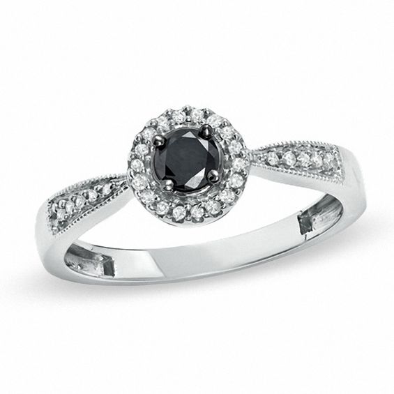 0.25 CT. T.W. Enhanced Black and White Diamond Ring in 10K White Gold