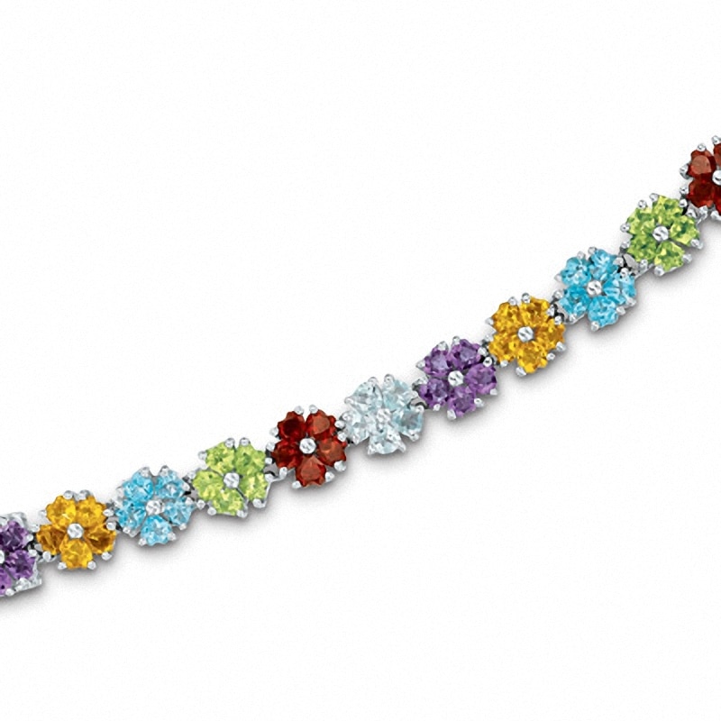 Multi-Gemstone Flower Bracelet in Sterling Silver - 7.25"
