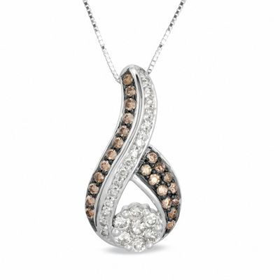 0.63 CT. T.W. Champagne and White Diamond Swirl Pendant in 10K White Gold