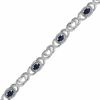 Oval Sapphire Heart and "X" Link Bracelet in Sterling Silver - 7.25"