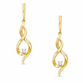 0.06 CT. T.W. Diamond Solitaire Twisted Drop Earrings in 10K Gold