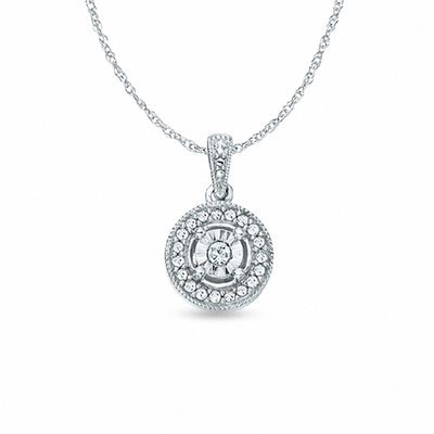 0.11 CT. T.W. Diamond Round Frame Pendant in Sterling Silver