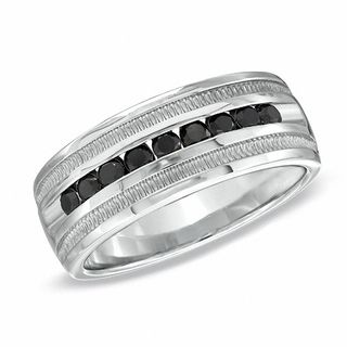 Men's 0.50 CT. T.W. Black Diamond Wedding Band in Sterling Silver