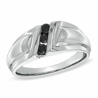 Men's 0.25 CT. T.W. Black Diamond Three Stone Slant Band in Sterling Silver