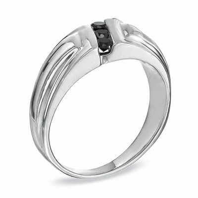 Men's 0.25 CT. T.W. Black Diamond Three Stone Slant Band in Sterling Silver