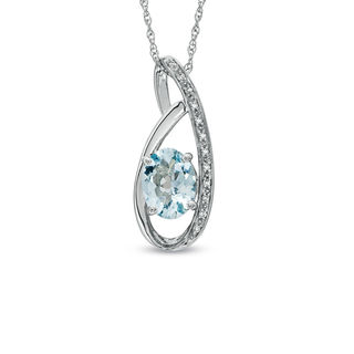 Oval Aquamarine and Diamond Accent Pendant in Sterling Silver