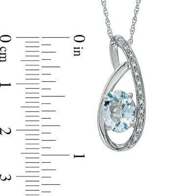 Oval Aquamarine and Diamond Accent Pendant in Sterling Silver