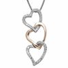 Thumbnail Image 0 of 0.15 CT. T.W. Diamond Triple Heart Pendant in Sterling Silver and 10K Rose Gold