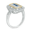 Thumbnail Image 1 of Princess-Cut Blue Sapphire and 0.11 CT. T.W. Diamond Vintage-Style Ring in Sterling Silver and 14K Gold