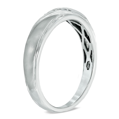 Diamond Accent Slant Wedding Band in 10K White Gold