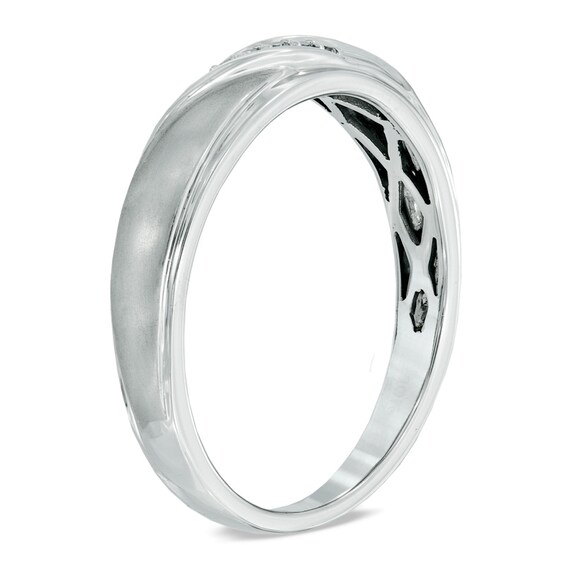 Diamond Accent Slant Wedding Band in 10K White Gold