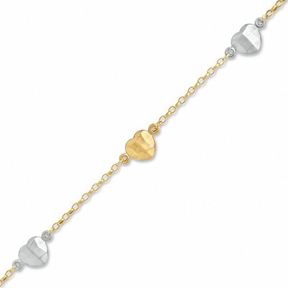 Heart Station Bracelet in Sterling Silver with 14K Tri-Tone Gold Plate - 7.5"